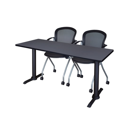 Regency Cain 60 x 24 in. T-Base Training Seminar Table- Grey & 2 Cadence Nesting Chairs
