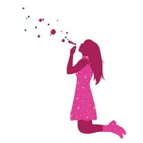 GIRLY - Home Living Room Mural Art Girl Silhouette Blowing Bubbles Décor Colorful Pink Floral Dress Outfit Design Vinyl Wall Decal - Kids Girls Nursery Bedroom Easy To Apply Wall Sticker 8" x 10"