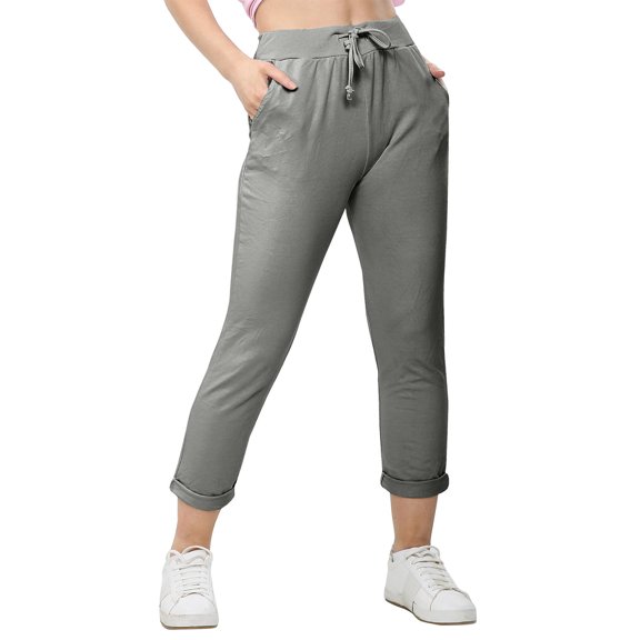 Capris Pants for Women High Waisted Women's Drawstring Jogger Pants, Stretchy Casual Solid Color Cotton Gym Workout Running Active Cropped Pants Gray XXL