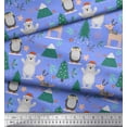 thumbnail image 3 of Soimoi Blue Poly Georgette Fabric Bear & Reindeer Cartoon Print Sewing Fabric Yard 52 Inch Wide, 3 of 3