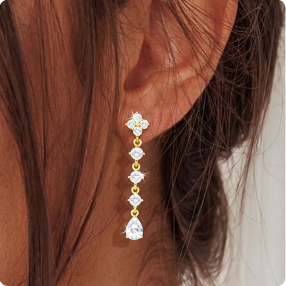 APSVO 18K Gold Plated Drop Earrings for Women CZ Lightweight Hypoallergenic Post Dangle Earrings Prom Wedding Birthday Graduation Jewelry Gifts Teen Mom Bride Bridesmaid Girlfriend Wife