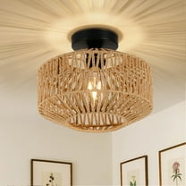 DONGPAI Rattan Light Fixtures Ceiling Mount, Boho Flush Mount Ceiling Light with LED Bulb, Hand Woven Rustic Ceiling Light for Hallway Bedroom Kitchen Entryway Living Room