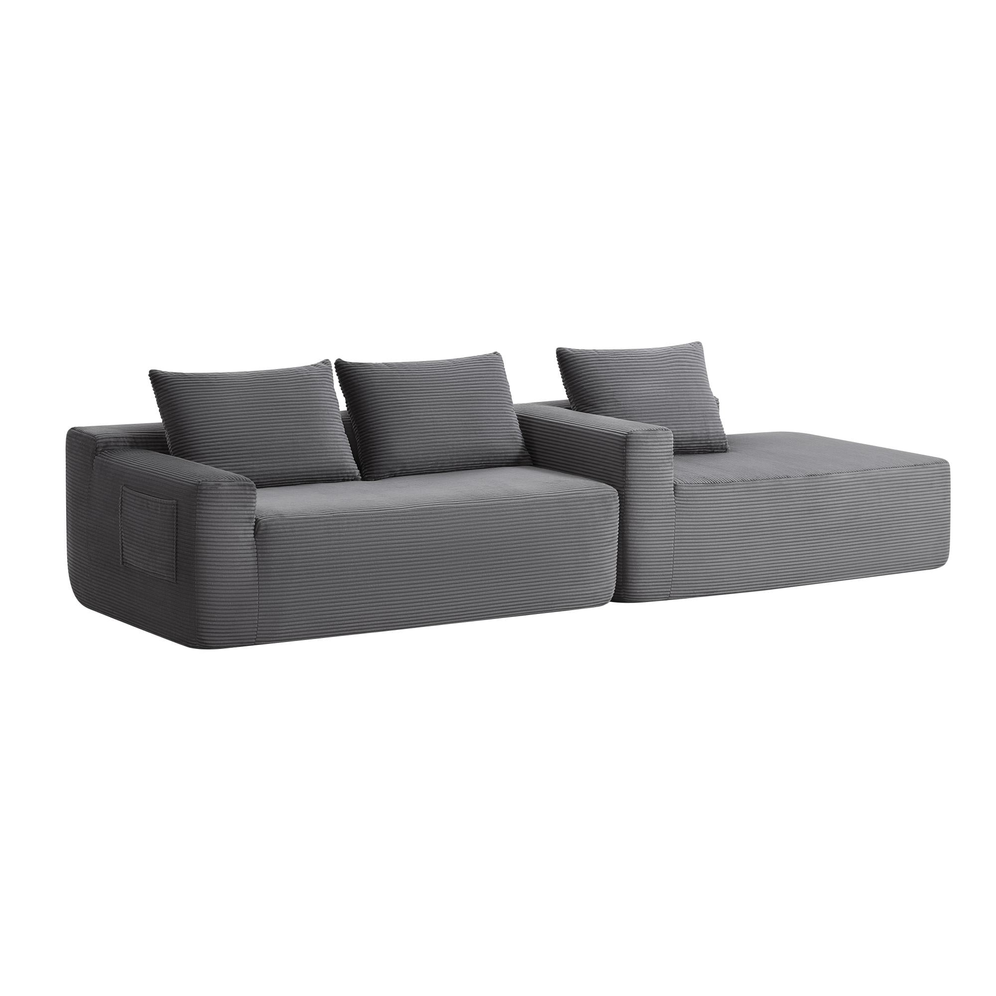 Leumius Cloud Sectional Couch with L-Shape Chaise,Modern Upholstered Boneless Couch with Deep Seat for Living Room Bedroom, No Assembly Required,Gray(Right Facing Chaise)