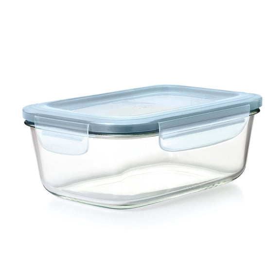 OXO Smart Seal 8-Cup Rectangle Glass Food Storage Container, Arctic Blue