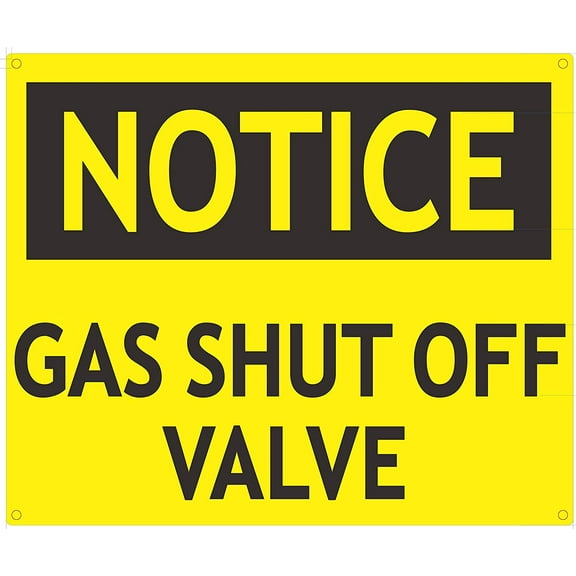 Notice Gas Shut Off Valve Sign -Yellow (Aluminium, 10x12)
