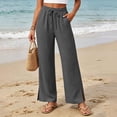 thumbnail image 2 of Wide Leg Pants for Women Ihhxva High Waisted Elastic Waist Cooling Solid Color Adjustable with Pockets Summer Lounge Work Casual Trousers S-3XL, 2 of 8