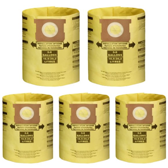 5 Pack Vacuum Dust Filter Bags for 5-8 Gallon Shop Vac Wet Dry Vacuum Cleaners, 90661 906-61 9066100 90671 9067100,Etc