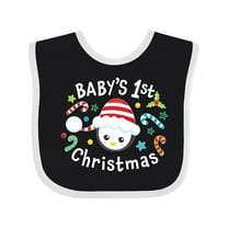 Inktastic Baby's 1st Christmas Cute Penguin with Candy Canes Boys or Girls Baby Bib