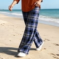 thumbnail image 4 of Edvintorg Lounge Pants Women Plaid Wide Leg Trouser Elastic Waisted Loose Casual Pant Fashion Clothing Women Navy S-2XL, 4 of 6