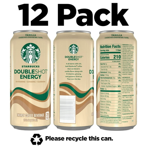 Starbucks, Doubleshot Energy Coffee, Vanilla, 15 Fl Oz (Pack of 12)