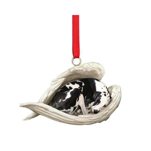 geerera Dog Sleep in Angel Wings Ornament, Flat 2D Printed Acrylic Hanging, Gifts for Dog Lover, Christmas Decoration(Dalmatian)
