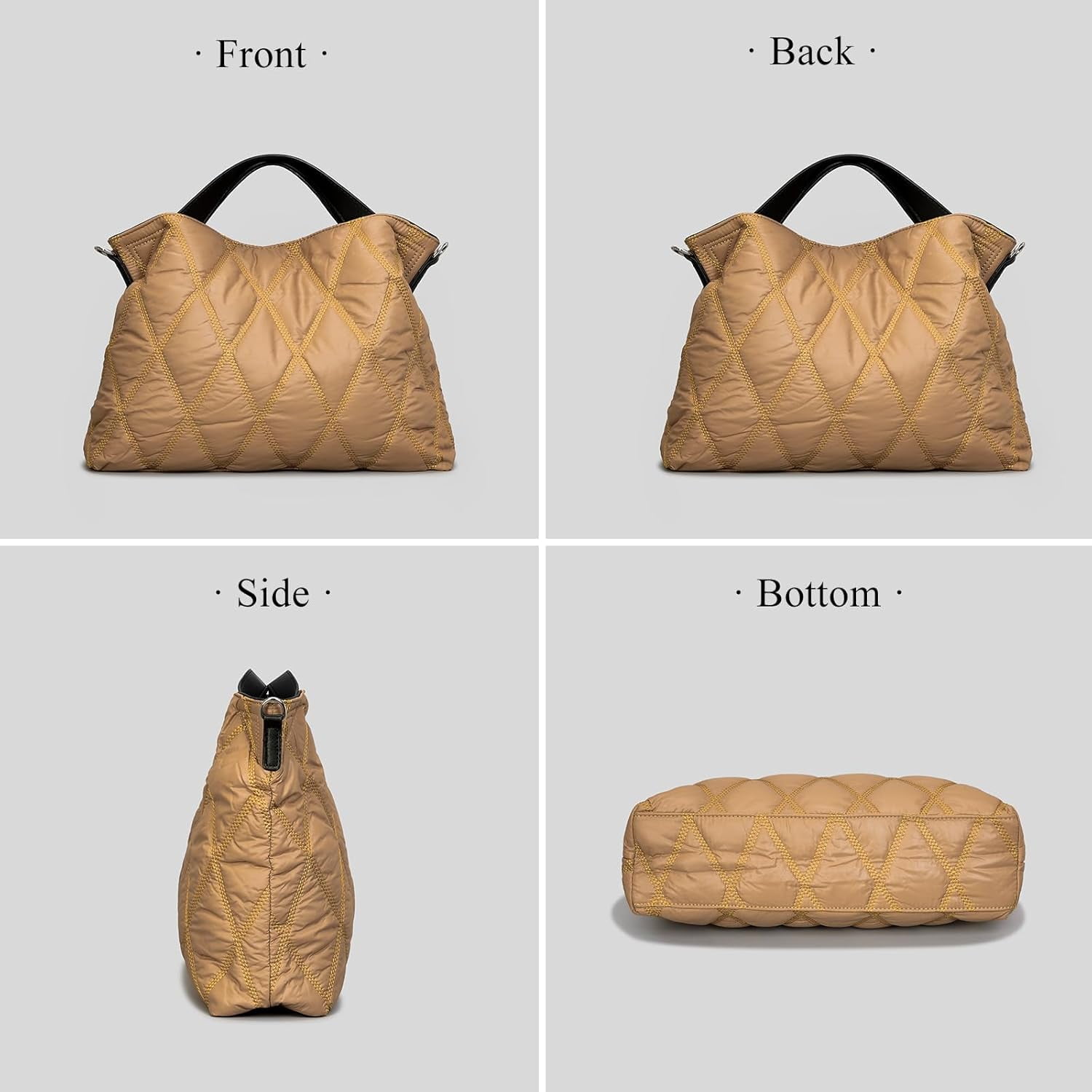 Kwuty Quilted Tote Bag for Women, Soft Puffer Bag Lightweight Trendy Crossbody Bags Purse with Long Shoulder Strap