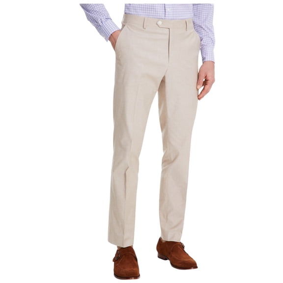 Tommy Hilfiger Mens Modern fit Dress Pants 44 / 32 Beige Solid Stretch