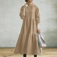 thumbnail image 4 of Lindreshi Plus Size Dresses for Women on Women Hooded Neck Solid Color Long Sleeve Loose Dress Long Dress with Pockets, 4 of 8