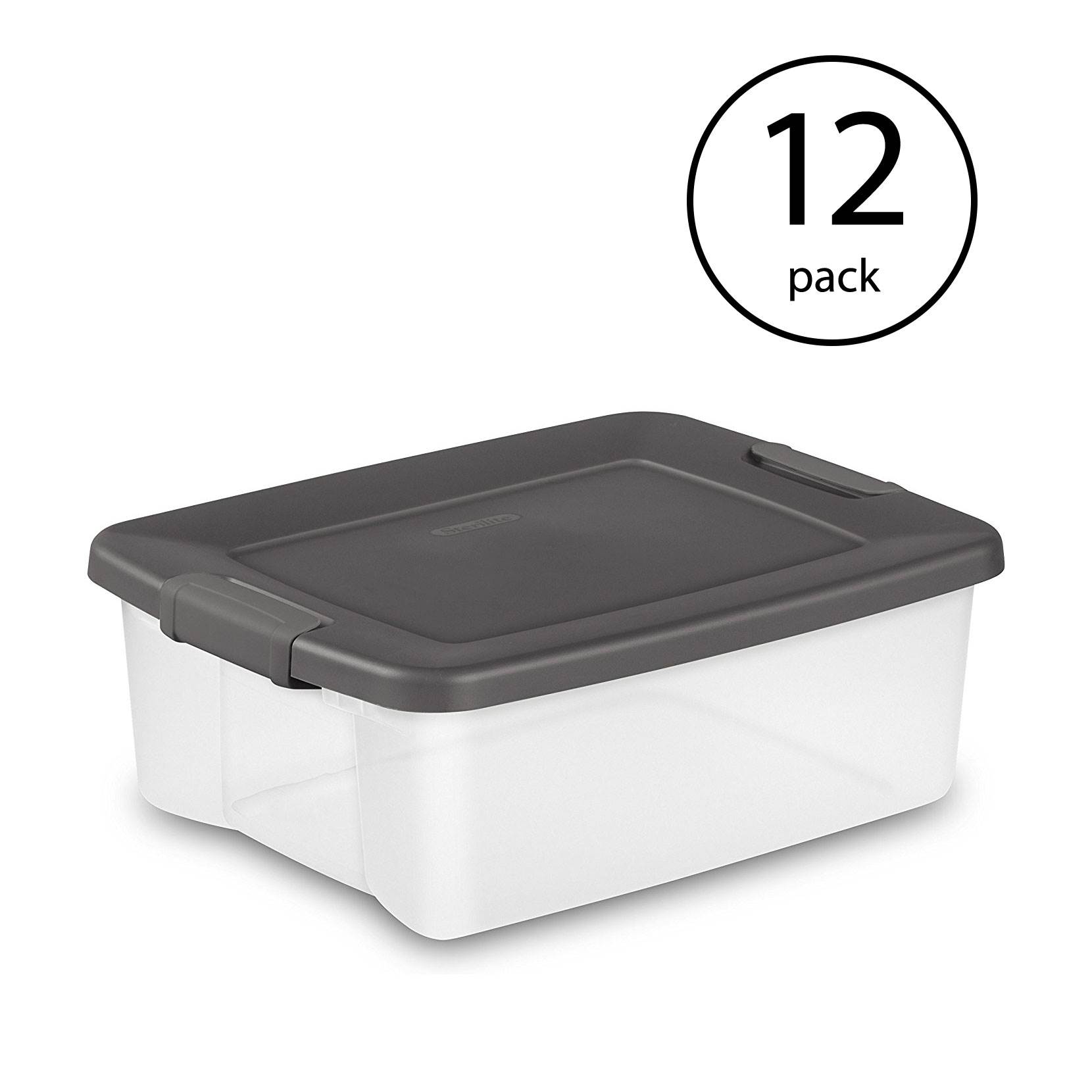 Sterilite 25 Quart Shelf Tote with Flat Gray Lid and Platinum Latches