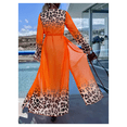 thumbnail image 3 of 2026 New module Women's Bright Orange Leopard Print Long Sleeve Maxi Cover-Up Dress with Black Bikini - 3-Piece Swim Set for Beach, Pool, Vacation S-XL, 3 of 5