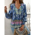 thumbnail image 4 of Blusas casuales de manga larga con cuello en V de TEELYNN, blusas para mujer, blusas vintage de rayón de algodón con estampado floral, blusas de playa estilo bohemio de otoño, 4 of 5