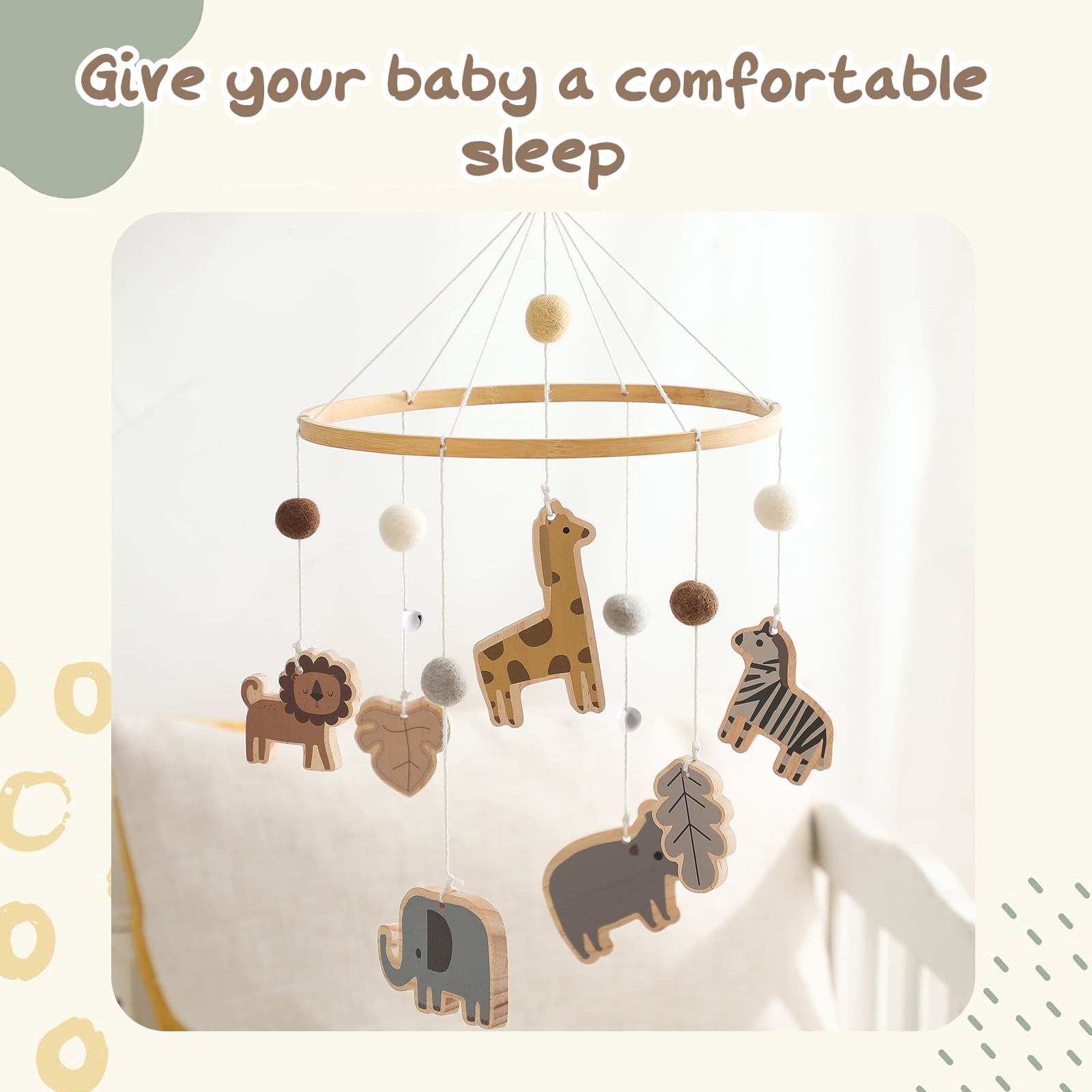 Baby Mobile for Crib, Crib Nursery Mobile for Boys Girls, Boho Animals Nursery Decor Soothe Toy Baby Shower Set for Infant Bedroom Hanging Decoration Toy