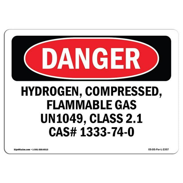 SignMission OS-DS-A-1218-L-2357 12 x 18 in. OSHA Danger Sign - Hydrogen Compressed Flammable Gas UN1049