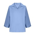 thumbnail image 5 of Loose Fit Women's 3/4 Sleeve Tops Collared V-Neck Solid Blouses Soft Breathable Clothes Perfect Shirts for Daily Office and Home Wear, 5 of 5