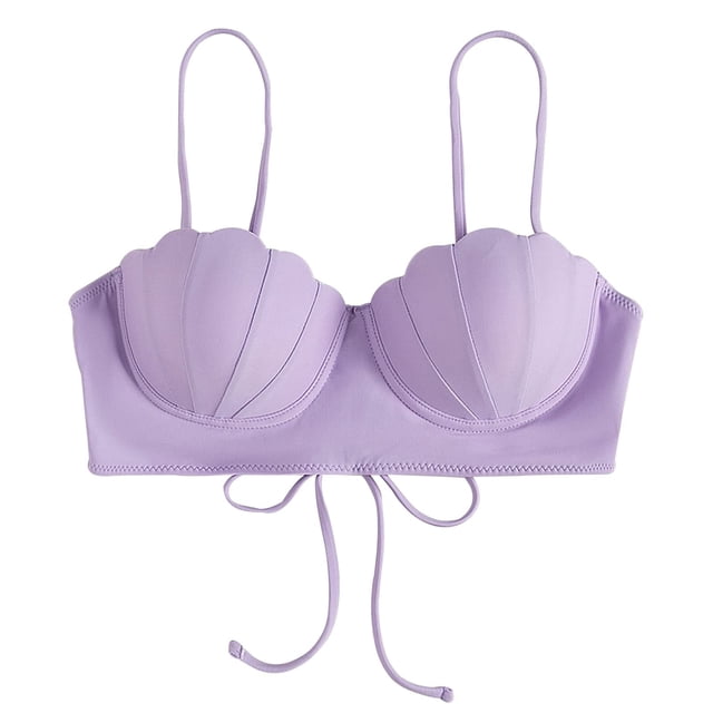 Prolriy Bikini Top de Tiras con Conchas Marinas Bikini Tops de Baño Push Up Traje de Baño Tops para Mujeres con Aros Traje de Baño Tops de Baño Sujetadores de Baño para Mujeres Morado XL