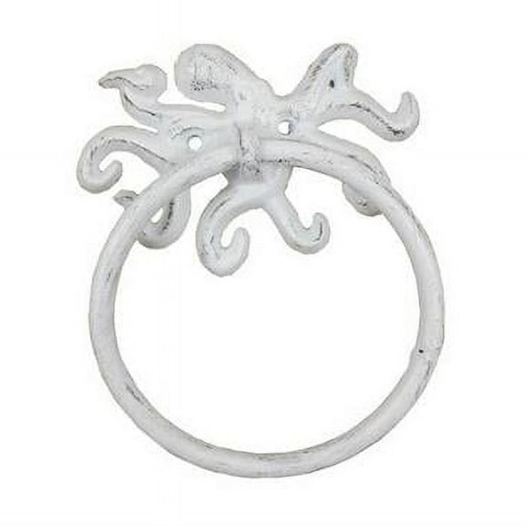 6 in. Whitewashed Cast Iron Octopus Towel Holder