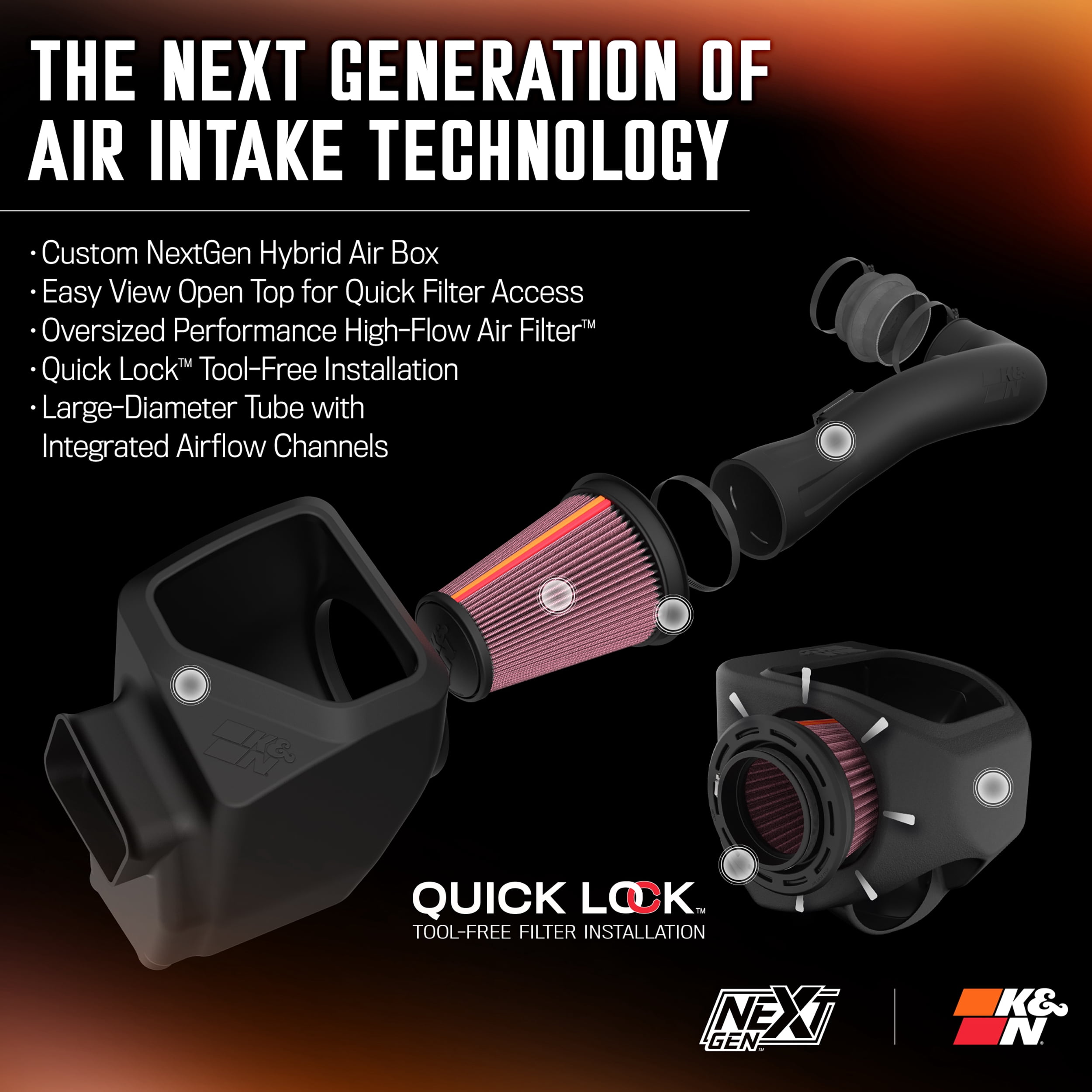 K&N Performance NextGen Cold Air Intake System: Easy Installation, Engineered to Maximize Airflow, Boost Horsepower & Torque, 50-3070