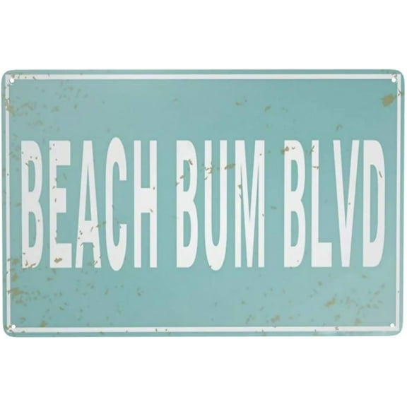 NENAWOS Retro Metal Sign Vintage Tin Sign Beach Bum BLVD Sign for Plaque Poster Cafe Wall Art Gift 12 X 8 INCH, White