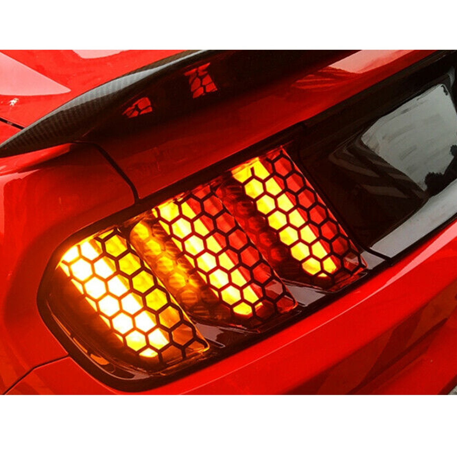 X AUTOHAUX 1 Set Car Rear Tail Light Lamp Stickers Honeycomb Type Decal Yellow for Ford Mustang 2015-2017