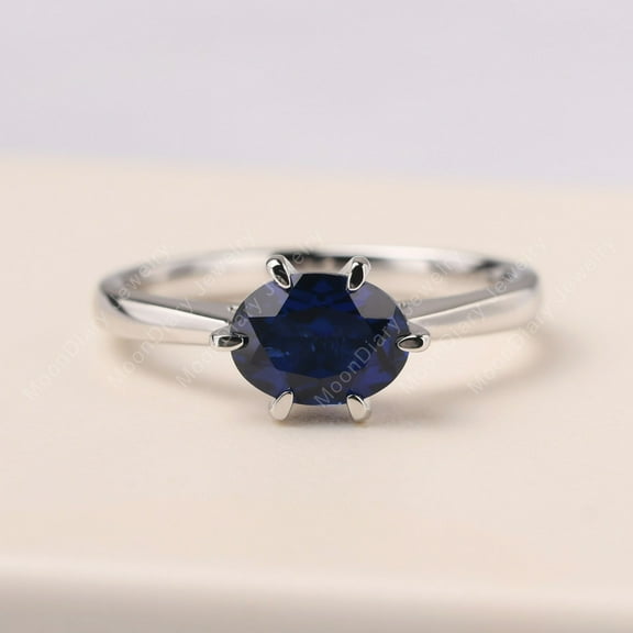 Lab Created Minimalist sapphire ring September birthstone ring sterling silver oval solitaire wedding ring