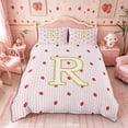 thumbnail image 3 of Meiyoeat Red Strawberry Kawaii Letter R Bedding, Cartoon Fruit Stripes Print Duvet Cover Full for Bedroom,Pink Reversible,3pcs,No Comforter, 3 of 6