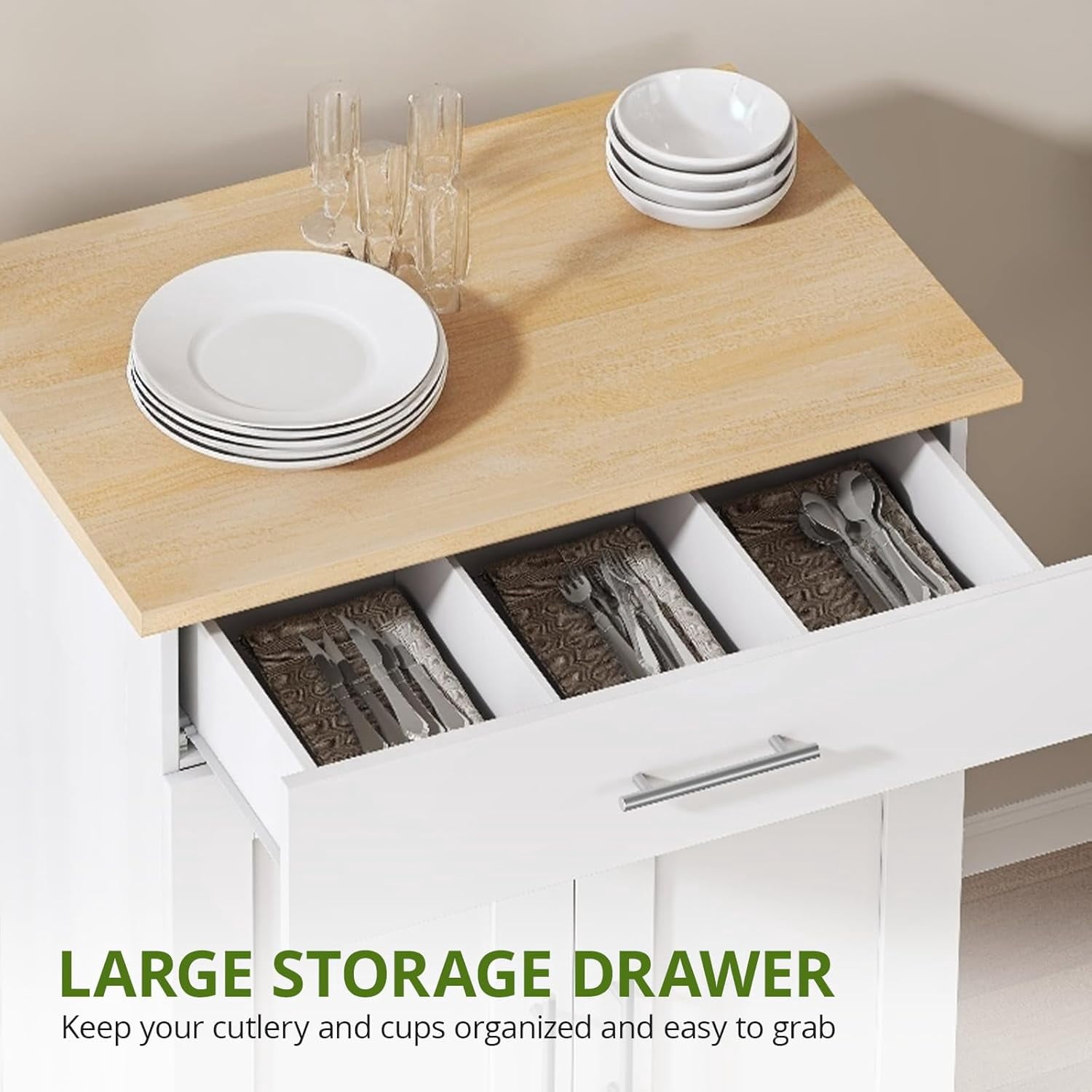 Kitchen Island Cart with Storage, Small Kitchen Island on Wheels with Large Drawer, Adjustable Shelf & Towel Rack, Rolling Island Table for Kitchen & Dining Room, White