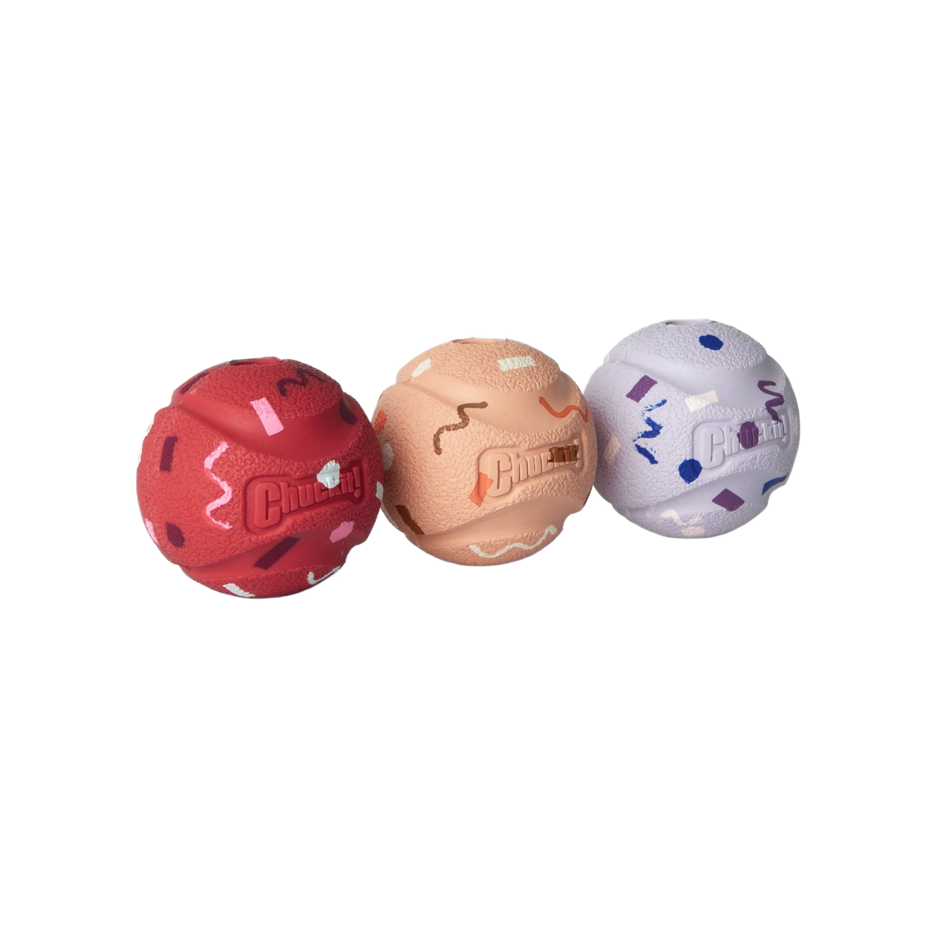 Chuckit! Birthday Fetch Medley Dog Balls, Medium 2.5", Pack of 3 – Birthday‑Scented Rubber Fetch Toys for Dogs 20–60 lb