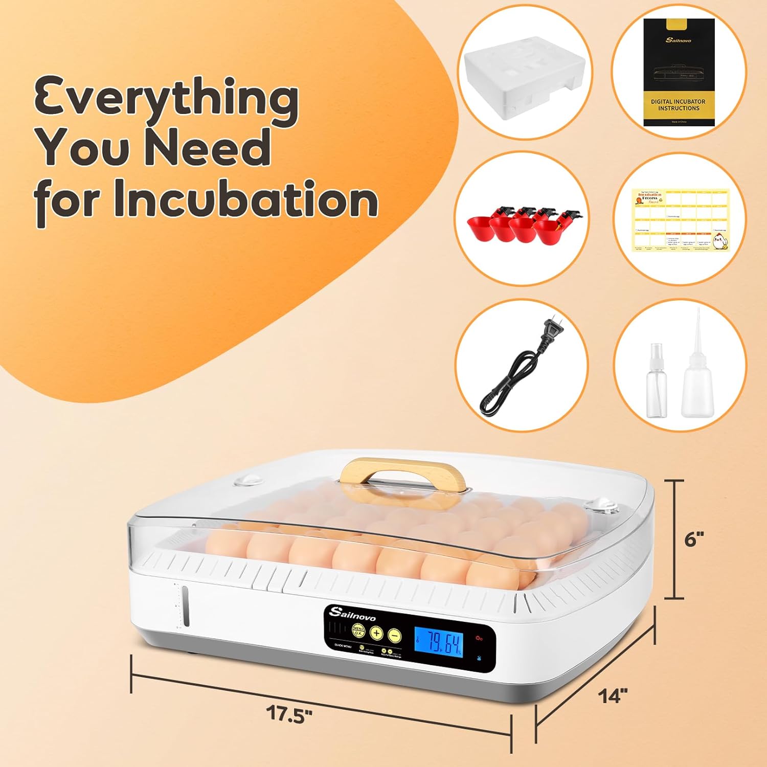 Adnoom Egg Incubator, 12 Eggs Incubator with Automatic Egg Turner and Temperature and Humidity Control,LED Display Egg Incubator for Hatching Chicken,Duck,and Goose Eggs with Kettle, Sprinkler