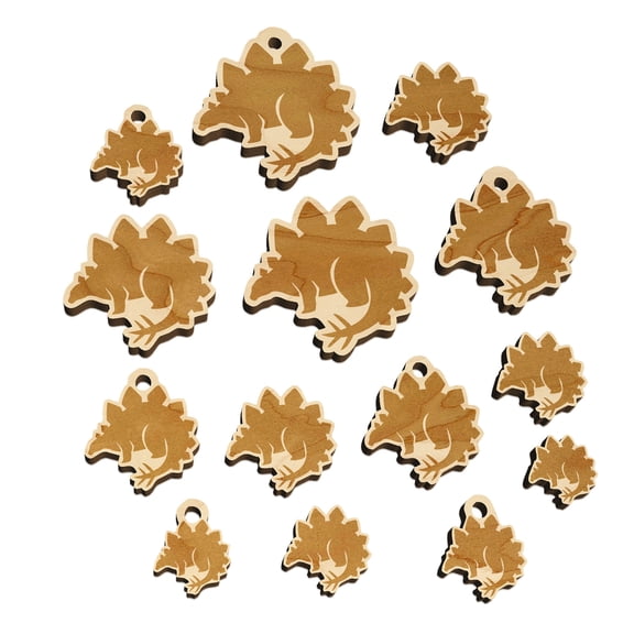 Stegosaurus the Spikey Dinosaur Wood Mini Charms Shapes DIY Craft Jewelry - With Hole - Various Sizes (16pcs)
