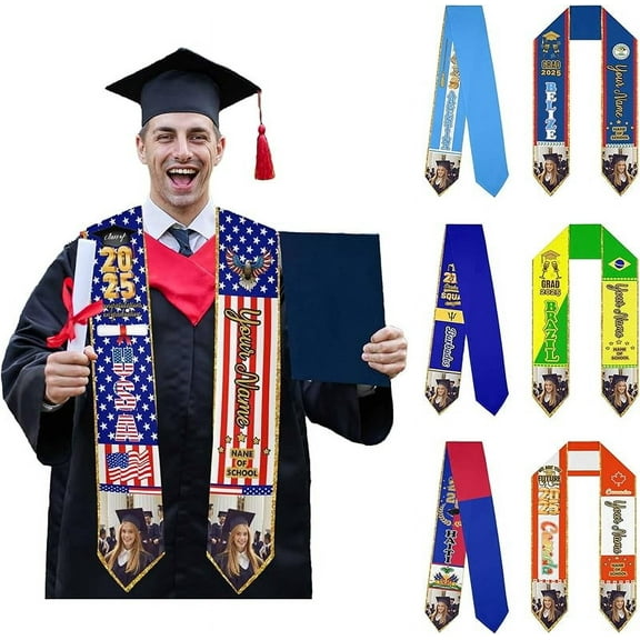 Personalized Stoles For Graduation 2025, Graduation Sash, Stole With Pictures, Customized Sash For Women