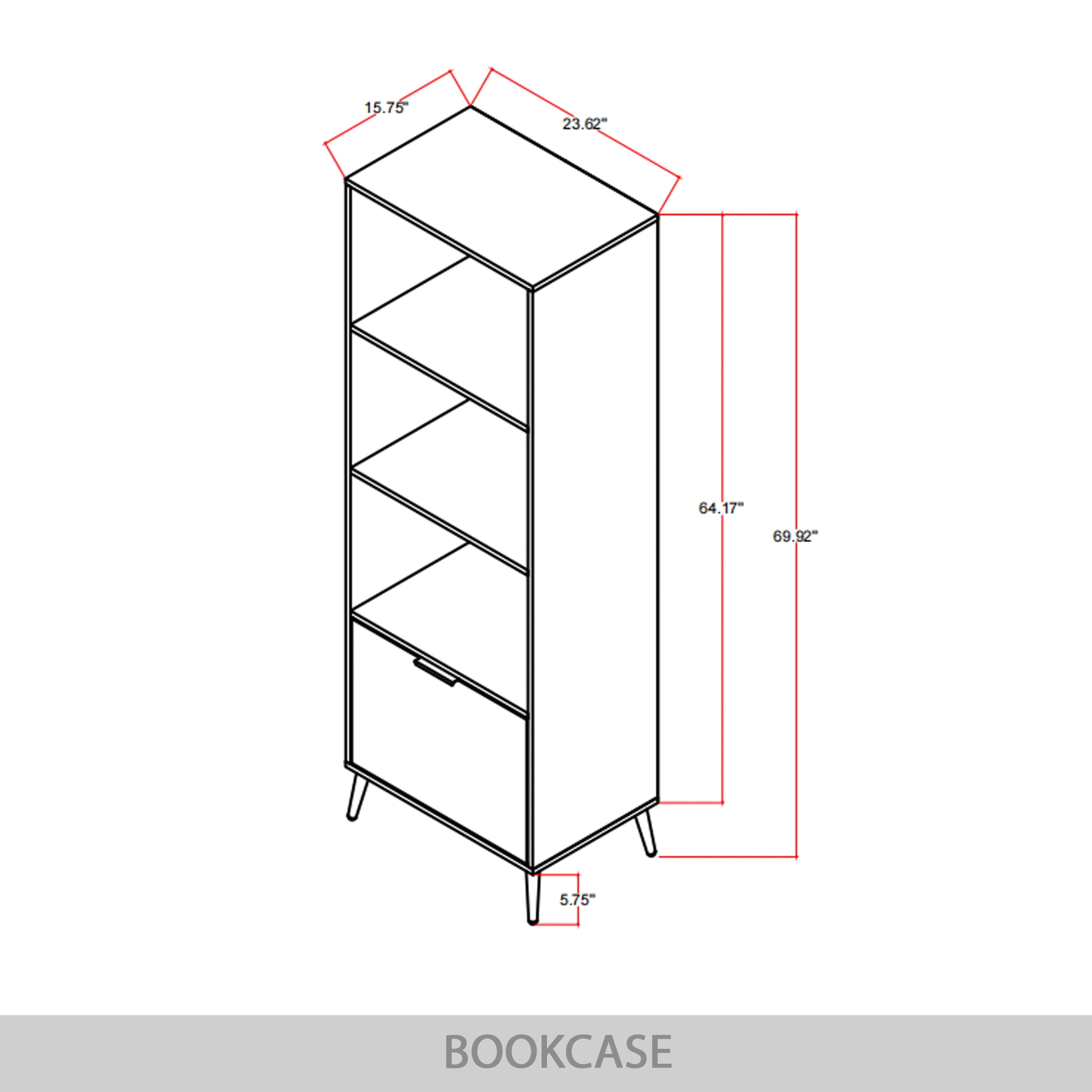 Castle Place Contemporary 4 Shelf Bookcase, Black
