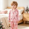 thumbnail image 6 of NOLDARES Kids Christmas Pajamas Print Tops with Pants Satin Sleepwear Christmas Pajamas for Kids Little Girls Cute Print Button Down Sleepwear Christmas Pajama Set(K017-Red), 6 of 9