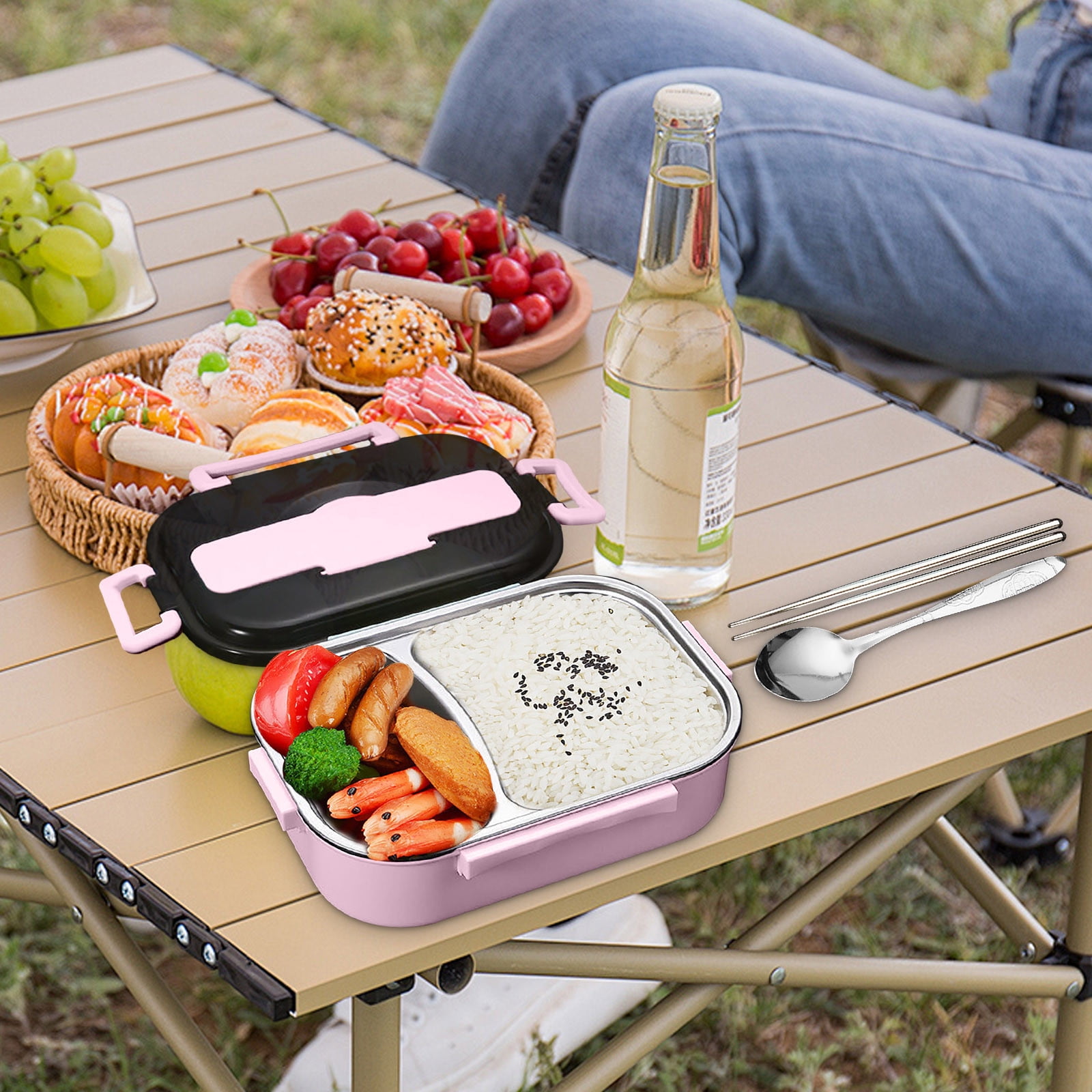 Clearance! Snack Containers with Dividers 304 Stainless Steel Insulated Lunch Box - Leak-Proof & Portable Handle for Adults, Students, Travelers - Meal Prep Containers