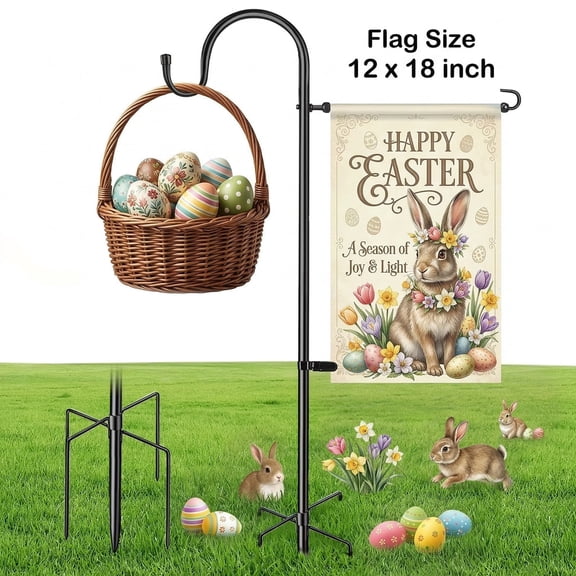 PUCACHI Garden Flag Holder - Upgraded Outdoor Easter Decorations Garden Flag Pole with Shepherd Hooks for 12 x 18" Flag, 45 in Yard Flag Holder Stand for Small Flags