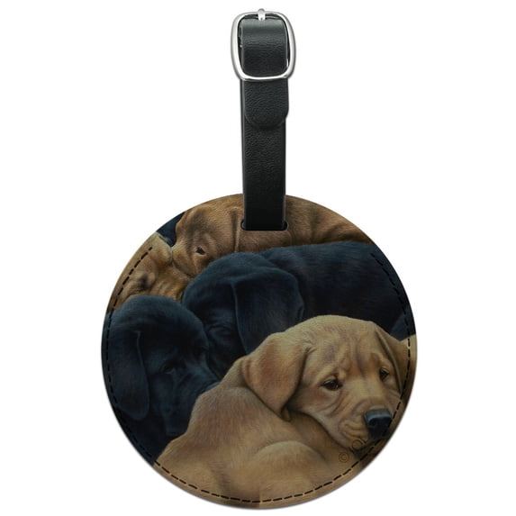 Labrador Retriever Puppies Sleeping Litter Round Leather Luggage Card Suitcase Carry-On ID Tag
