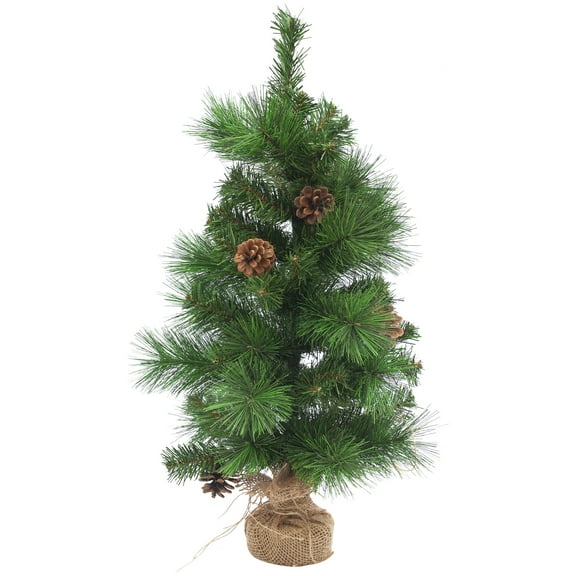 Northlight 1.95 FT LED Lighted Mixed Pine and Pine Cones Artificial Christmas Tree in Jute Base