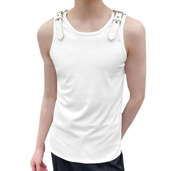 INCERUN Men Belt Punk Fancy Shirts Pure Color Holiday Casual Comfy Tank Tops Vest
