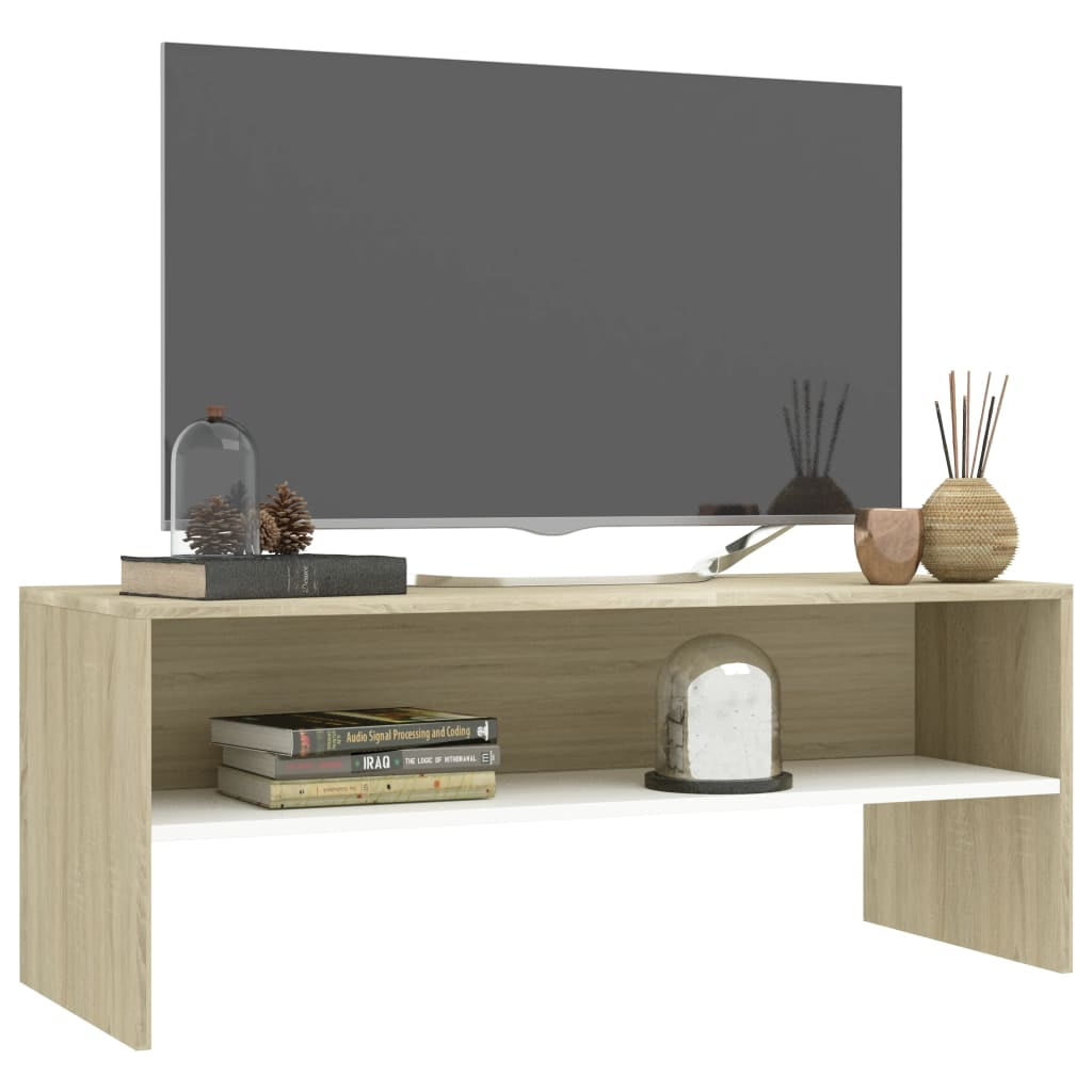 Kepooman 39" Modern Rectangle TV Cabinet Stand Console Table with Storage Shelf for Living Room, Beige