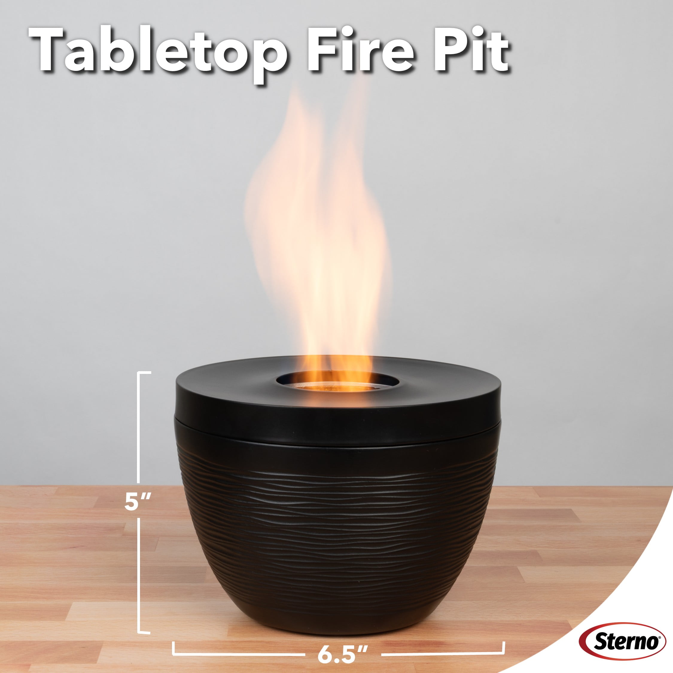 Sterno Tabletop Fire Pit Small Smokeless Mini Fireplace for Indoor Outdoor Patio & Balcony Decor, Tabletop Fireplace 6.5" x 5" - Onyx