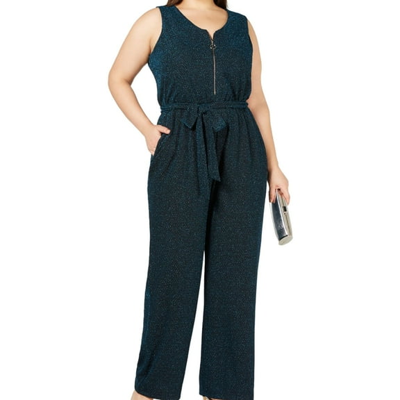 NY Collection Womens Metallic Jumpsuit, Black, Petite Plus Size, 1X
