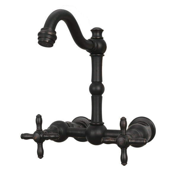 Akicon Brass Bathroom Faucet, 6-Inch 2-Holes Wall Mount Bathroom Bridge Faucet with 2 Handles Dual Lever Hot and Cold Water, Oil Rubbed Bronze
