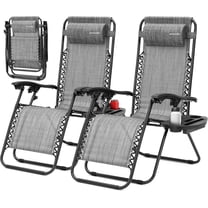 SereneLife Zero Gravity Chairs Set of 2 - Adjustable Outdoor Lounge Chairs with Side Tray, Cup Holders, Removable Pillows, Folding Portable Camping Chairs for Patio, Backyard, Beach - Charcoal