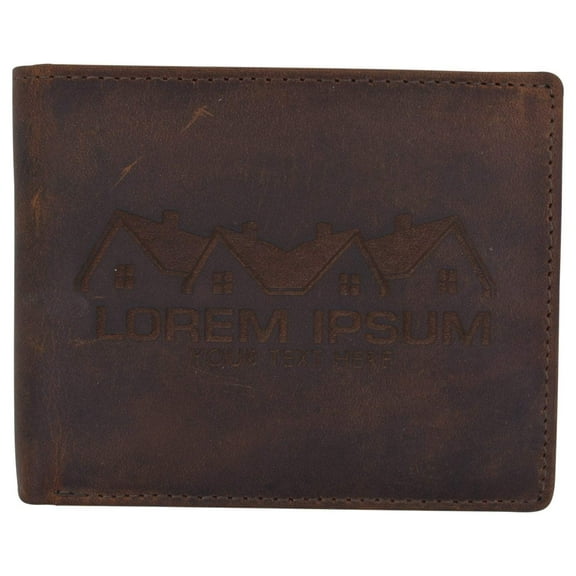 Mens Genuine Leather Real Estate Logo RFID Bifold Wallet Gift Promo
