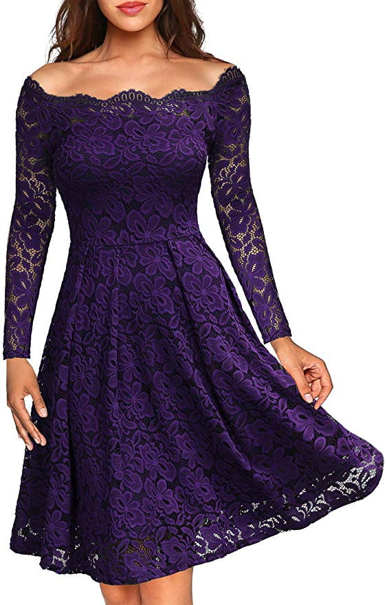 Ever-Beauty Womens Off Shoulder Vintage Floral Lace Cocktail Party Dress 1950s Style Swing Dress